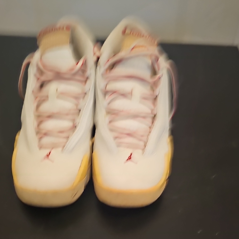 Jordan White and Yellow Sneakers Athletic Design